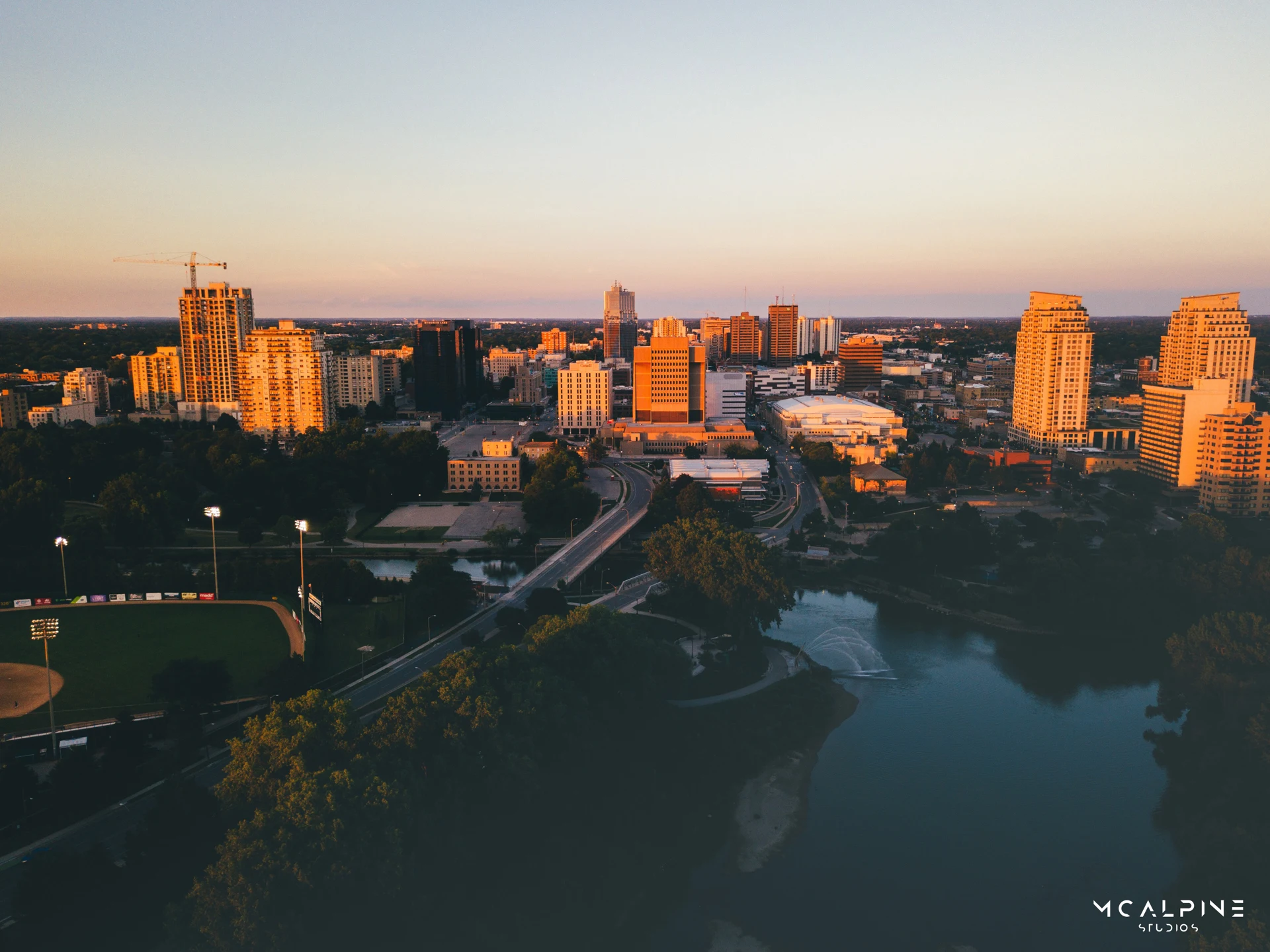 Downtown London, Ontario skyline and the Thames River in 2017